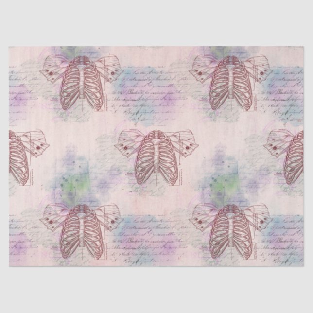 Steampunk Ribcages and Wings on Pink Decoupage Tissue Paper (Front)