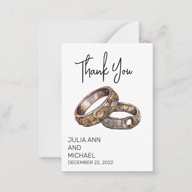 Steampunk Rings Wedding Thank you Minimalistic Note Card (Front)
