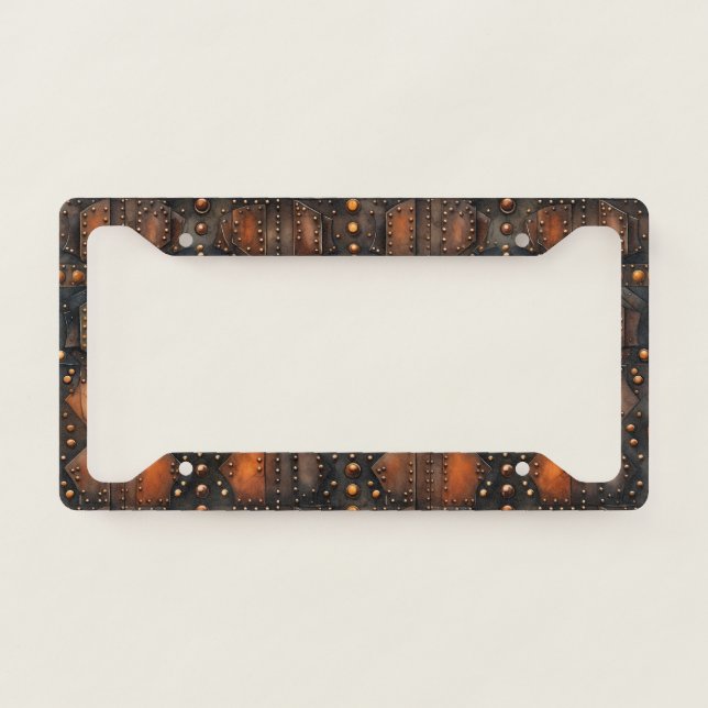Steampunk Riveted Metal License Plate Frame (Front)