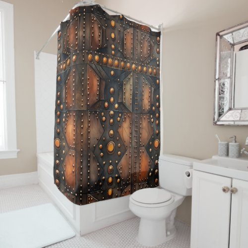 Steampunk Riveted Metal Shower Curtain