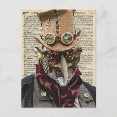 Steampunk Robot Collage Over Old Dicionary Page Postcard