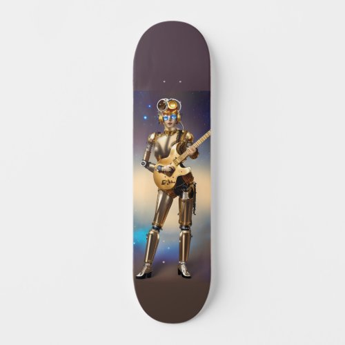Steampunk Robot Girl with Guitar Skateboard