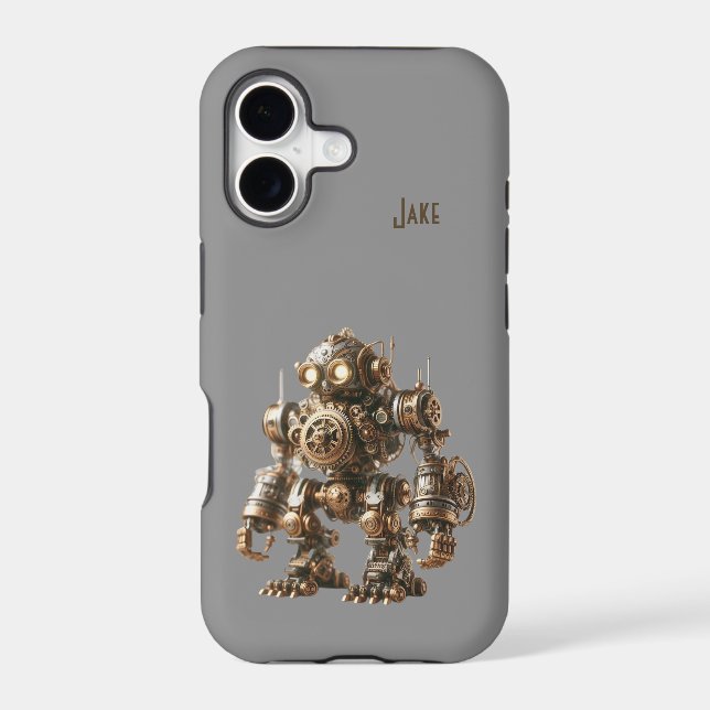 Steampunk Robot, Silver Sepia, Name Case-Mate iPhone Case (Back)