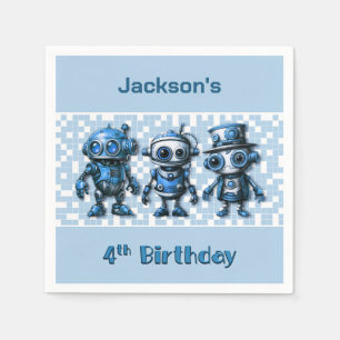 Steampunk Robot Theme 4th Birthday Party Napkins