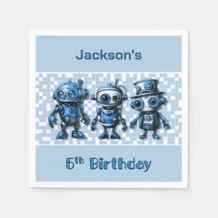 Steampunk Robot Theme 5th Birthday Party Napkins