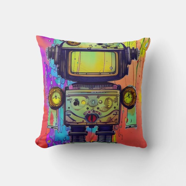 Steampunk robot throw pillow (Front)