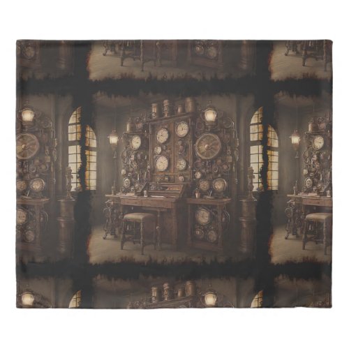 Steampunk Room with Old Clocks Duvet Cover