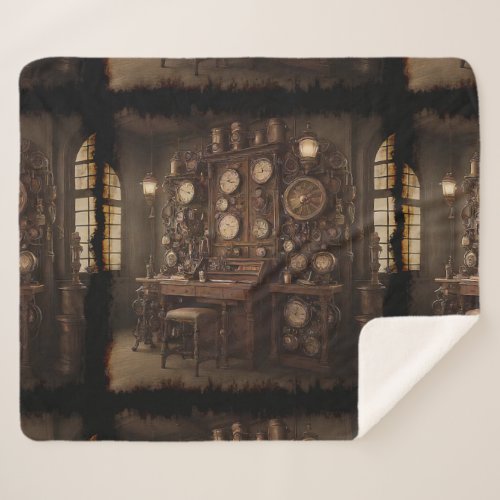 Steampunk Room with Old Clocks Sherpa Blanket