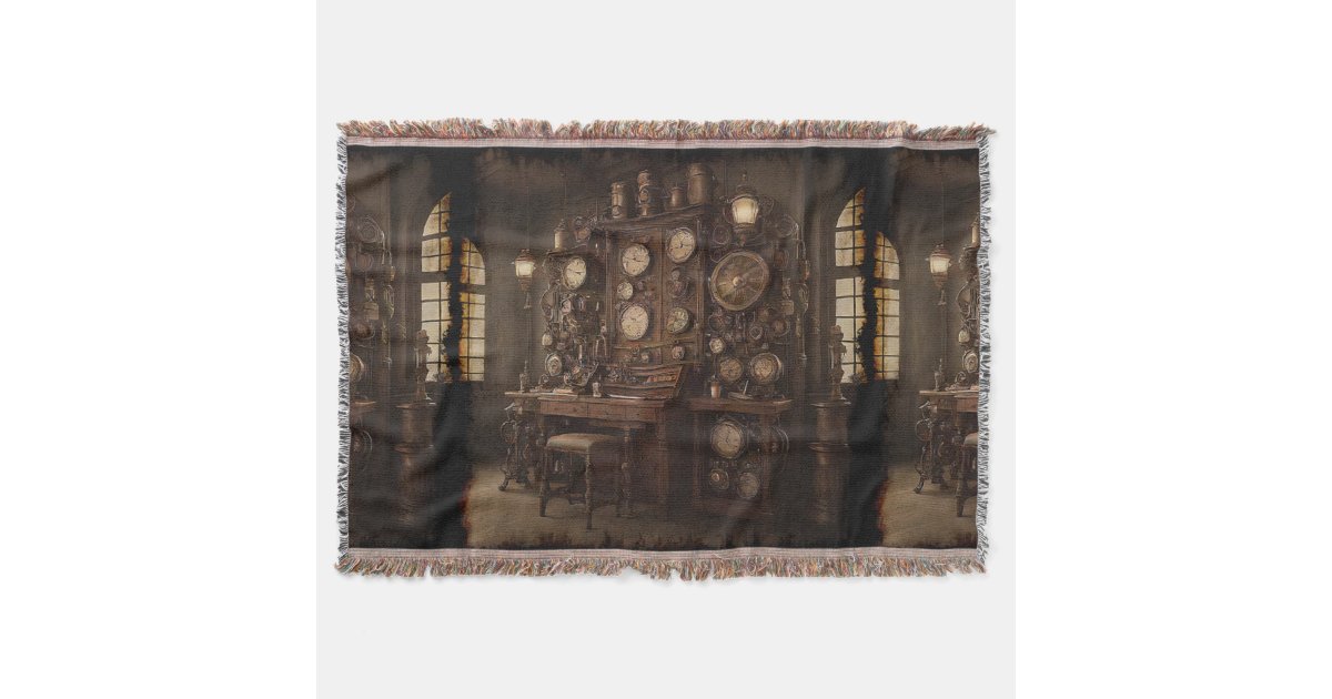 Steampunk Print Pattern Hooded Blanket