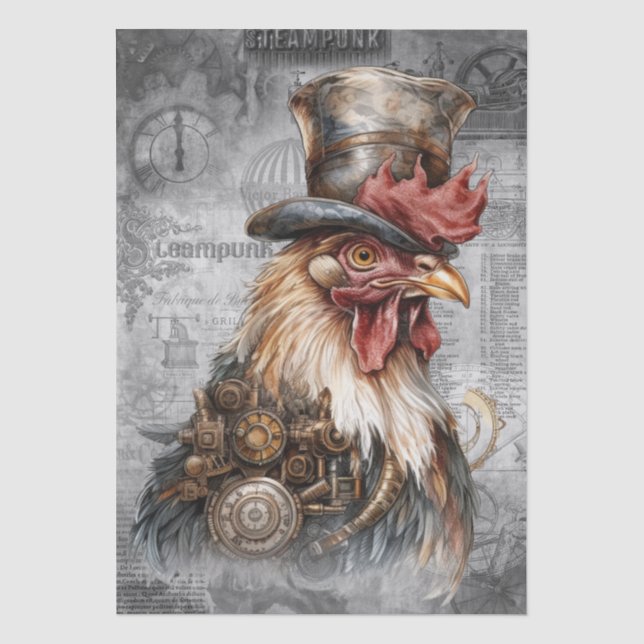 Steampunk Rooster Tissue Paper (Front)