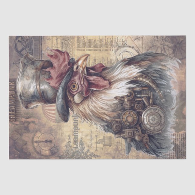 Steampunk Rooster Tissue Paper (Front)