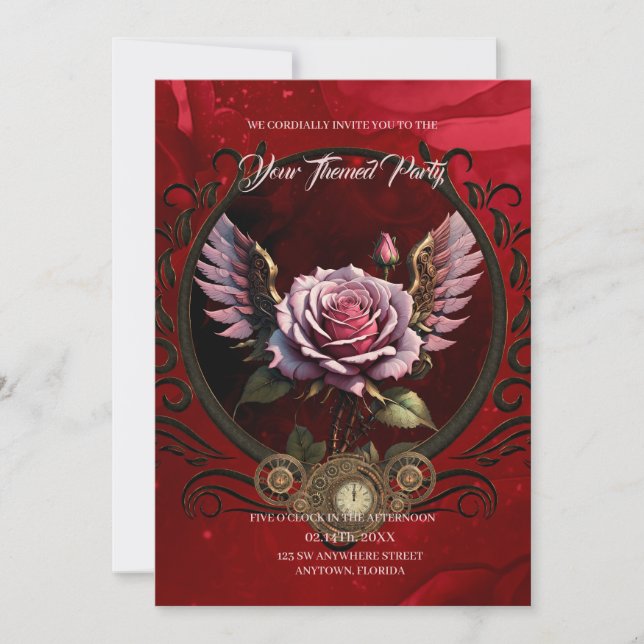 Steampunk rose invitation (Front)