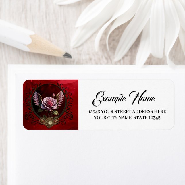 Steampunk rose label (Insitu)