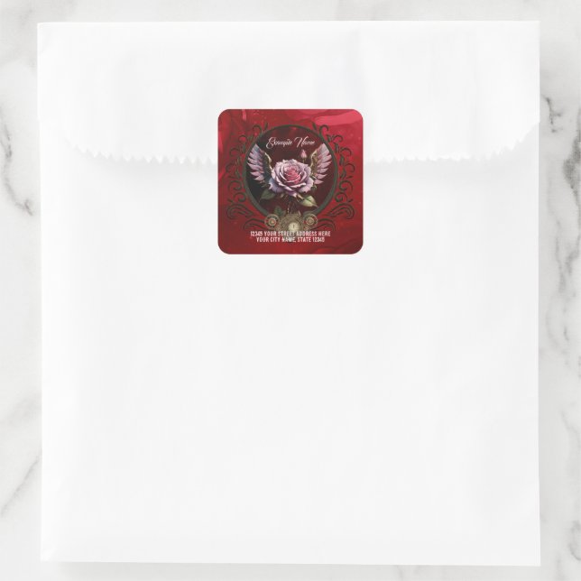 Steampunk rose square sticker (Bag)