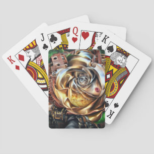 Steampunk Rose with Surreal Face – Mechanical Flor Poker Cards