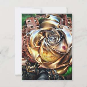 Steampunk Rose with Surreal Face – Mechanical Flor Postcard