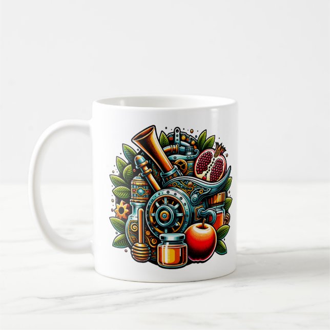 Steampunk Rosh Hashanah Coffee Mug (Left)