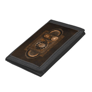 Steampunk Rotary Telephone Dial, Vintage, Brown Tri-fold Wallet