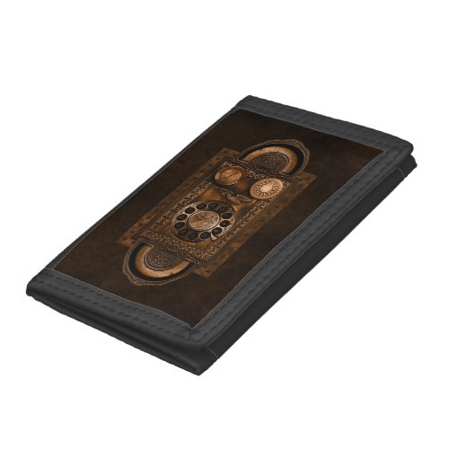 Steampunk Rotary Telephone Dial Vintage Brown Trifold Wallet