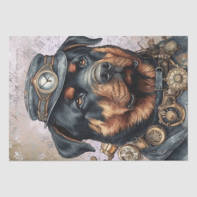 Steampunk Rottweiler Dog Tissue Paper (Front)