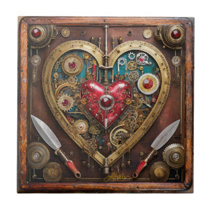 Steampunk Rubies And Daggers Warrior Valentine Ceramic Tile