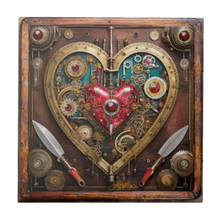 Steampunk Rubies And Daggers Warrior Valentine Ceramic Tile