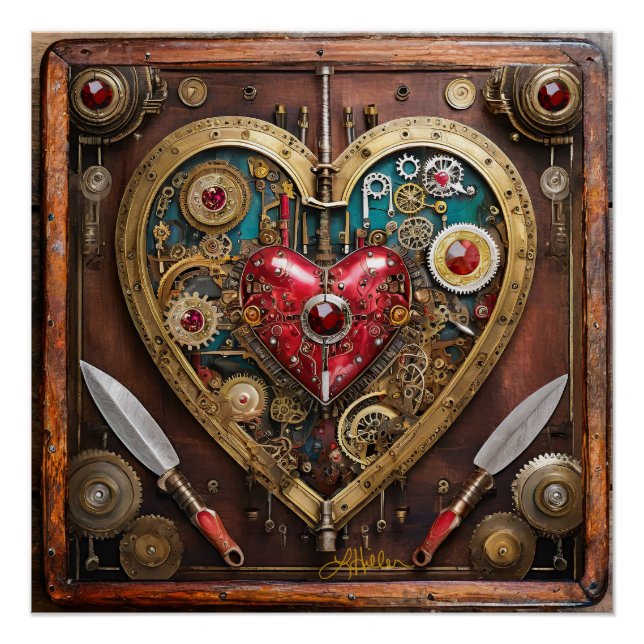 Steampunk Rubies And Daggers Warrior Valentine Poster (Front)
