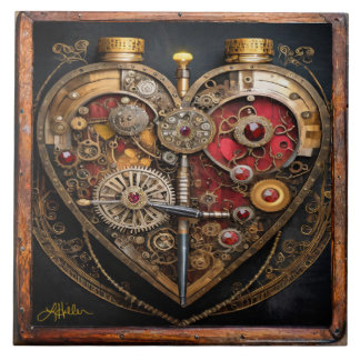 Steampunk Rubies And Gears Dark Heart Ceramic Tile