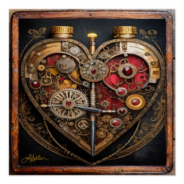 Steampunk Rubies And Gears Dark Heart  Poster (Front)