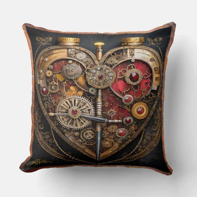Steampunk Rubies And Gears Dark Heart  Throw Pillow (Front)