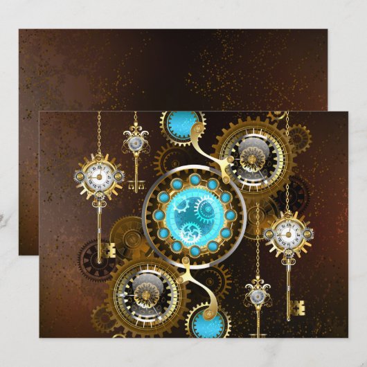 Steampunk Rusty Background with Turquoise Lenses (Front/Back)