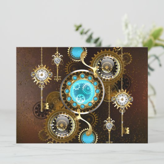 Steampunk Rusty Background with Turquoise Lenses (Standing Front)