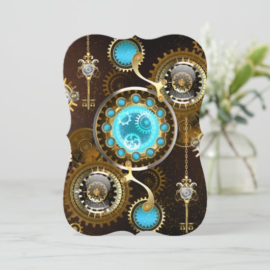 Steampunk Rusty Background with Turquoise Lenses (Standing Front)