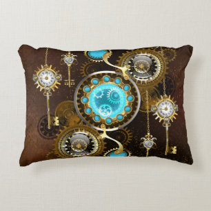 Steampunk Rusty Background with Turquoise Lenses Accent Pillow
