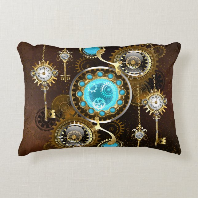 Steampunk Rusty Background with Turquoise Lenses Accent Pillow (Front)
