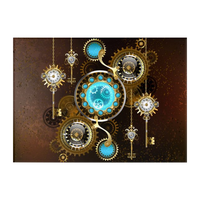 Steampunk Rusty Background with Turquoise Lenses Acrylic Print (Front)