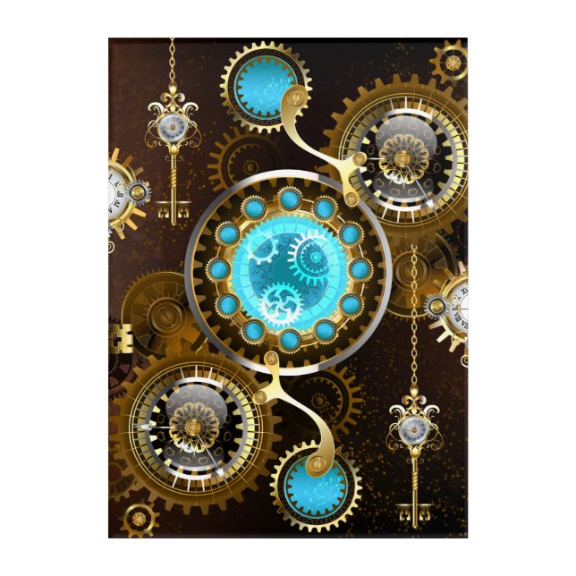 Steampunk Rusty Background with Turquoise Lenses Acrylic Print (Front)