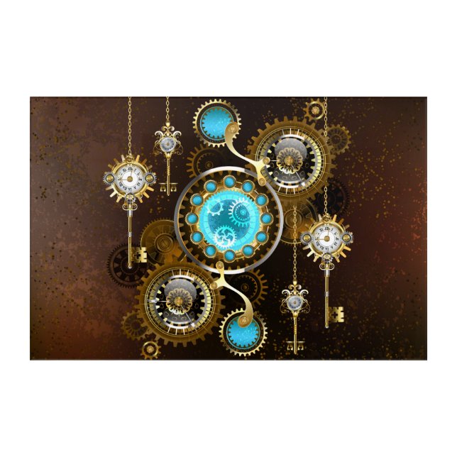 Steampunk Rusty Background with Turquoise Lenses Acrylic Print (Front)