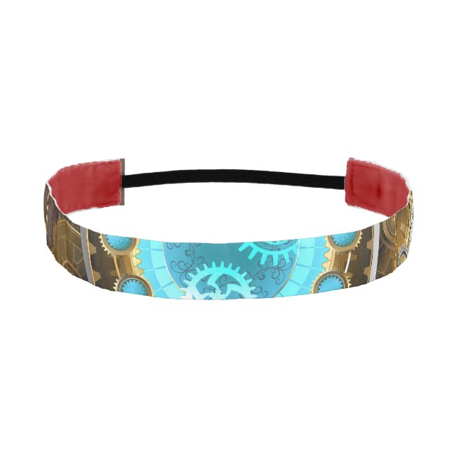 Steampunk Rusty Background with Turquoise Lenses Athletic Headband (Front)
