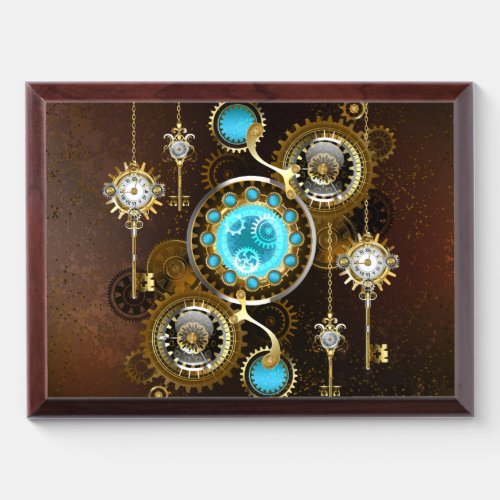 Steampunk Rusty Background with Turquoise Lenses Award Plaque