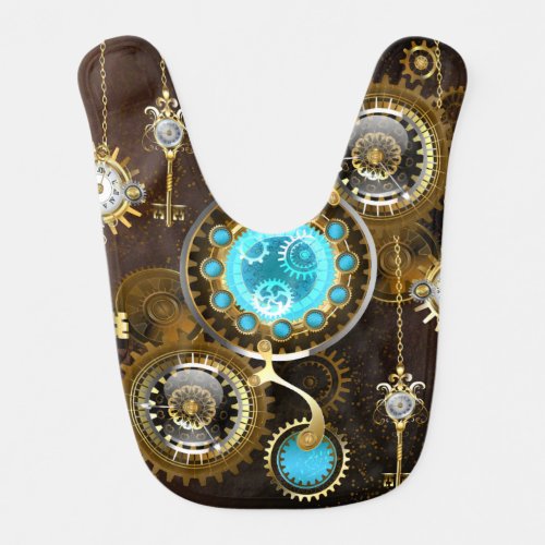 Steampunk Rusty Background with Turquoise Lenses Baby Bib