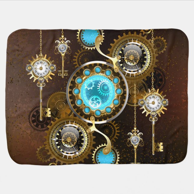Steampunk Rusty Background with Turquoise Lenses Baby Blanket (Horizontal)