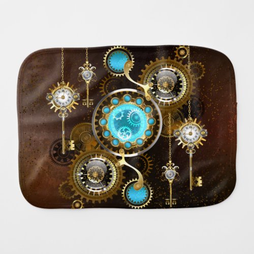 Steampunk Rusty Background with Turquoise Lenses Baby Burp Cloth