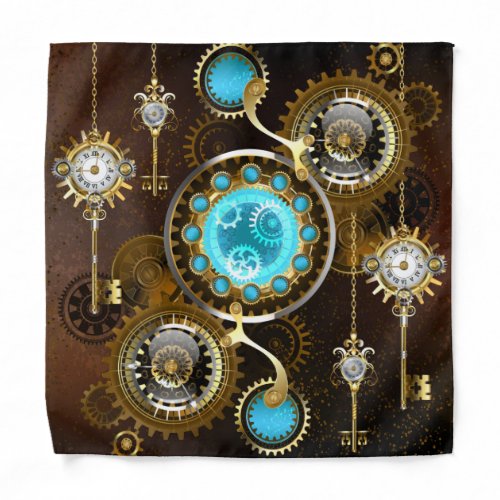 Steampunk Rusty Background with Turquoise Lenses Bandana