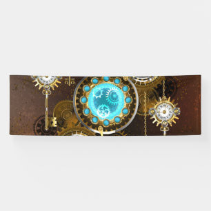 Steampunk Rusty Background with Turquoise Lenses Banner