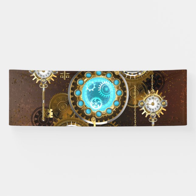 Steampunk Rusty Background with Turquoise Lenses Banner (Horizontal)