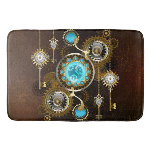 Steampunk Rusty Background with Turquoise Lenses Bath Mat