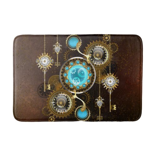 Steampunk Rusty Background with Turquoise Lenses Bath Mat