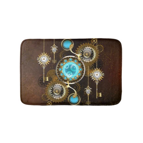 Steampunk Rusty Background with Turquoise Lenses Bath Mat