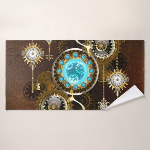 Steampunk Rusty Background with Turquoise Lenses Bath Towel